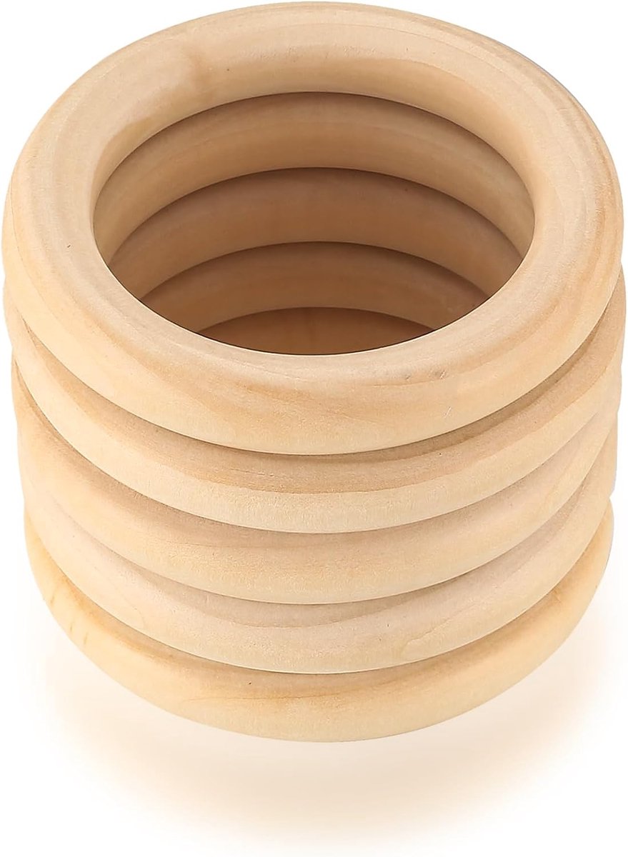 5 stuks houten ringen om te knutselen, natuurlijke houten ringen, onbehandelde macrameringen, voor doe-het-zelf sieraden, macrame, armbanden, hangers, sieraden, decoratie, 100 mm