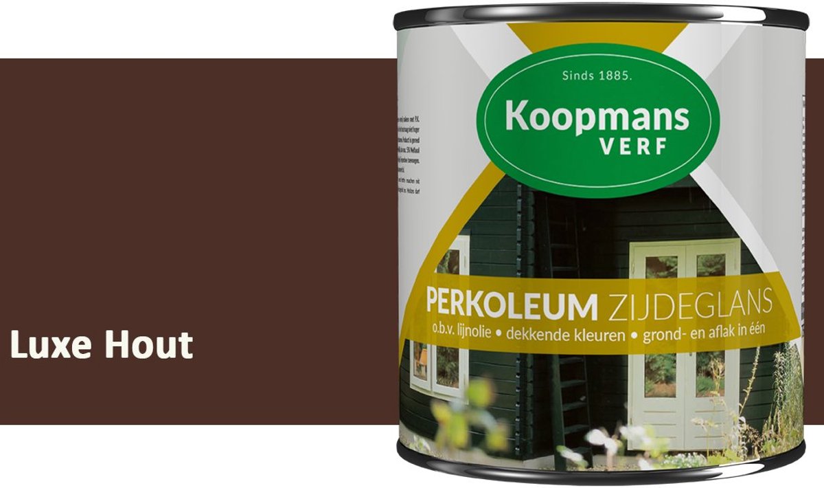 Koopmans Perkoleum Zijdeglans Dekkend – Houtverf Buiten – Dekkende Beits voor Schutting & Gevel – Elastisch & Weerbestendig – 2,5 l – Luxe Hout