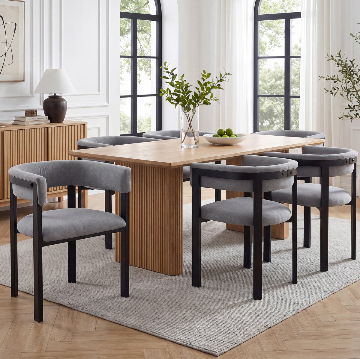 MODENUIT Eetkamerstoel 76 cm Hoog - Set Van 4 Met Armleuningen - Eetkamer En Café - Chenille Grijs