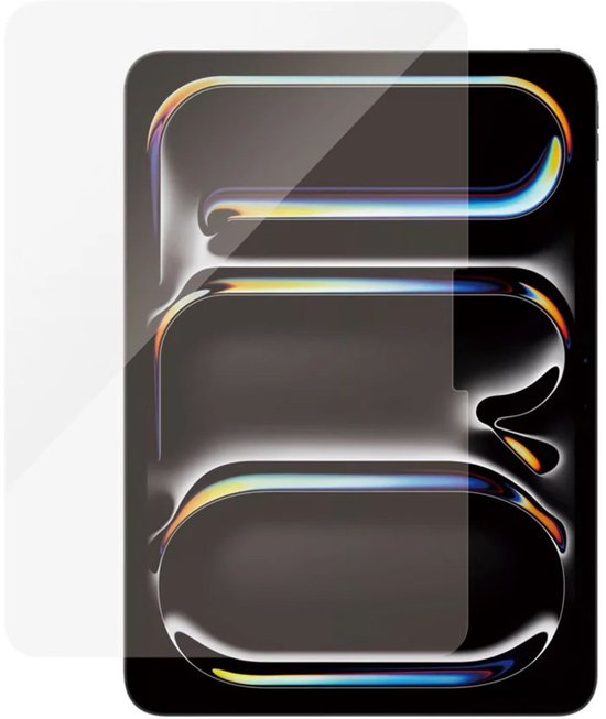 PanzerGlass™ Ultra-Wide Fit screenprotector op een Apple iPad Pro 11 Inch, met kleurrijke reflecties.
