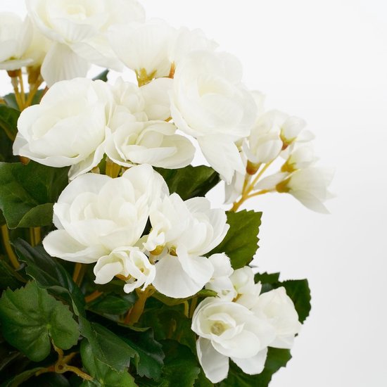 Une plante artificielle avec des fleurs blanches et des feuilles vertes.
