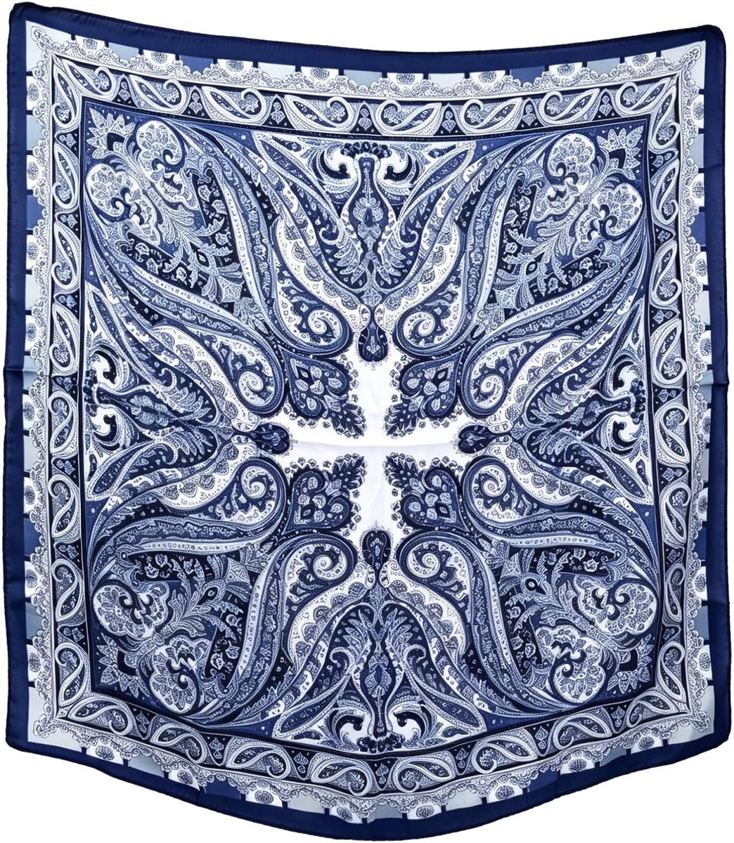 70x70 cm Hoofddoekje Satijnen Sjaal voor Dames, Klassiek Bedrukte Vierkante Sjaal - Modieus Accessoire voor Haar, Hals en Tas - Blauw