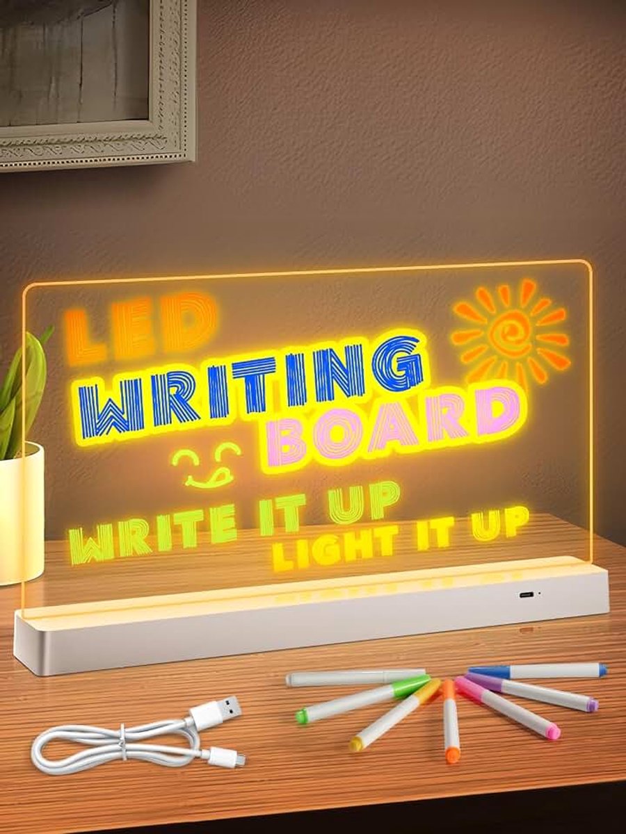 Led-prikbord voor kinderen met ledverlichting, transparant acrylbord, gemakkelijk te reinigen tekenbord, inclusief 7 neonpennen, creatief cadeau voor kinderen