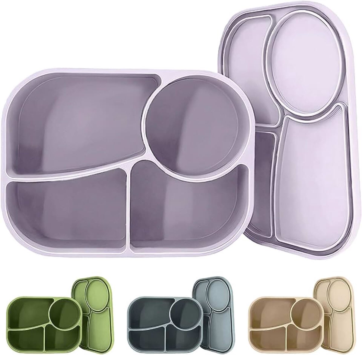 Broodtrommel met 4 vakken, lunchbox van siliconen, magnetron, vaatwasser, lunchbox, herbruikbare broodtrommel, BPA-vrij, paars