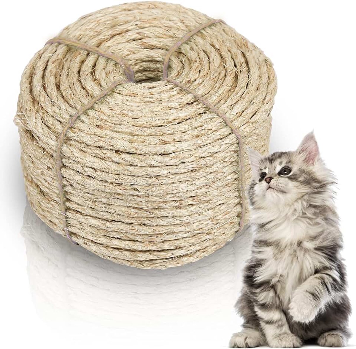 Sisaltouw voor krabboom, sisaltouw 8 mm (30 meter), natuurlijk henneptouw, voor krabpaal, bescherming van kattenslijpklauwspeelgoed, tuindecoratie, knutselen en kattenaccessoires