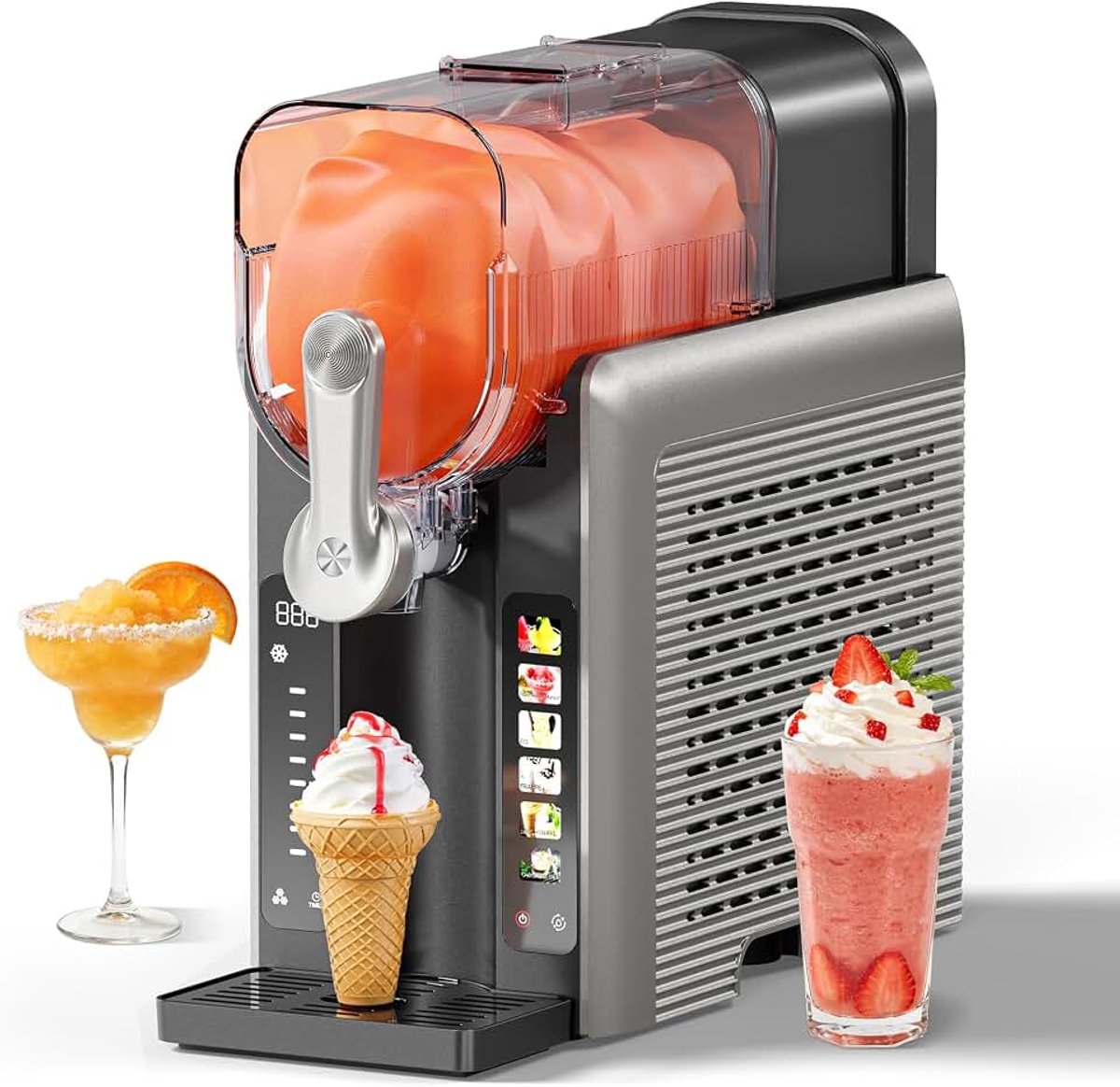 Bevroren drank slushie machine, geen ijs nodig, auto-schoon, grijs, 1 pak | LED-paneel, zes verstelbare modi, multifunctionele bevroren drankenmaker, compatibel met thuisbar, perfect voor feest