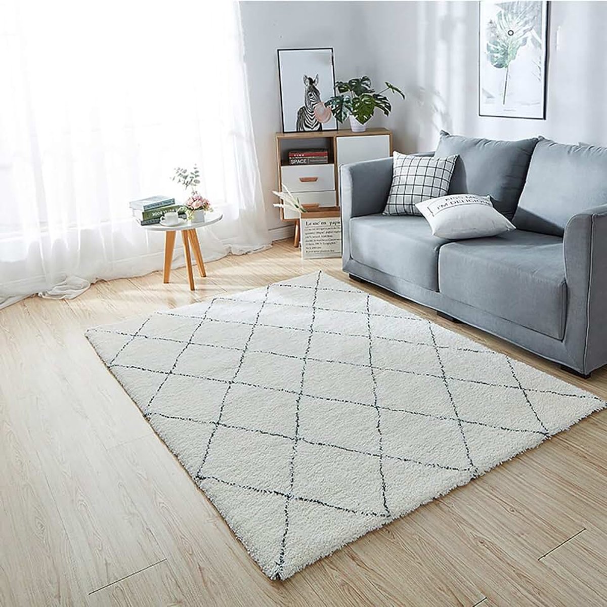 Area Tapijt, Shaggy Deep Pile Tapijt, Verdikte Stabiele Niet Afwerpen Sofa Mat Geometrisch Patroon Katoen Goiter Wasbaar Anti-statisch-B 140cmx200cm