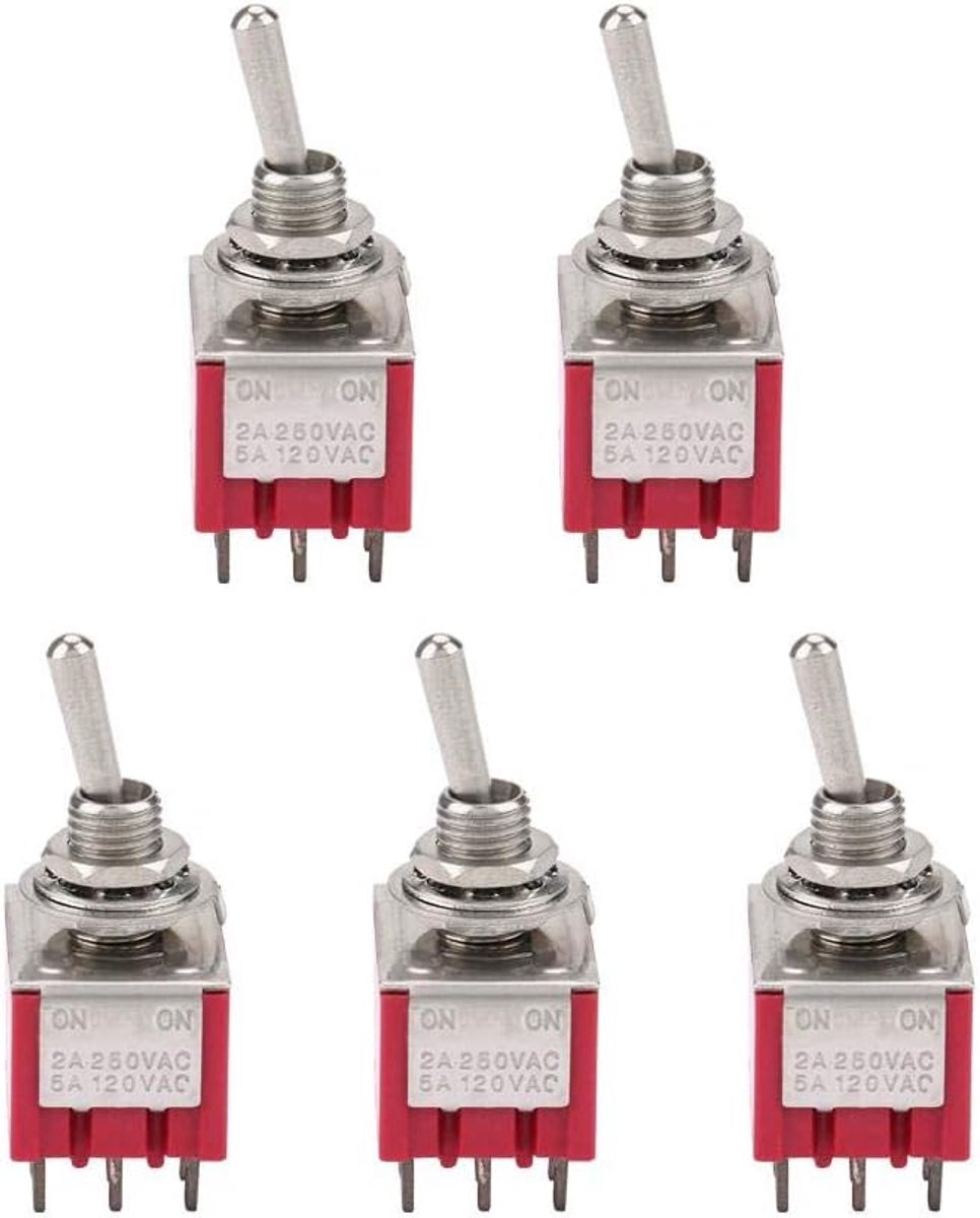 Schakelaar, 2A/250 V Ac 5A/120 V AC Aan-op 2 Positie Omschakeling Tuimelschakelaar 3pdt 9 Pin Knop Hoofd Diameter 6mm