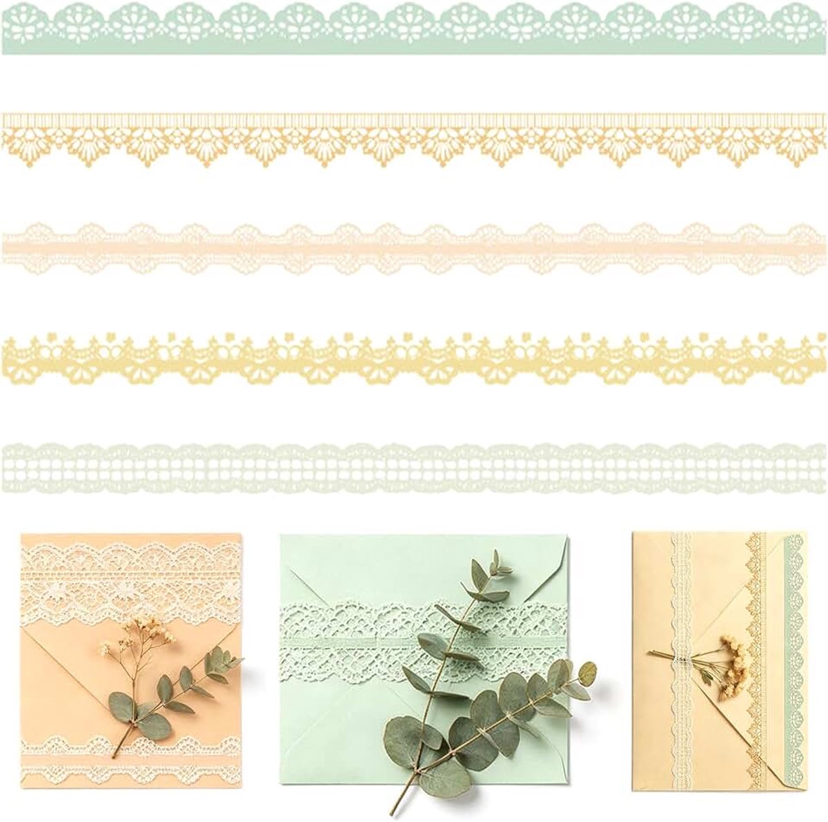 40 Vintage Spitzenaufkleber, grün - Sticker für Scrapbooking, Journaling Zubehör, Lace Sticker für Kunst und Handwerk
