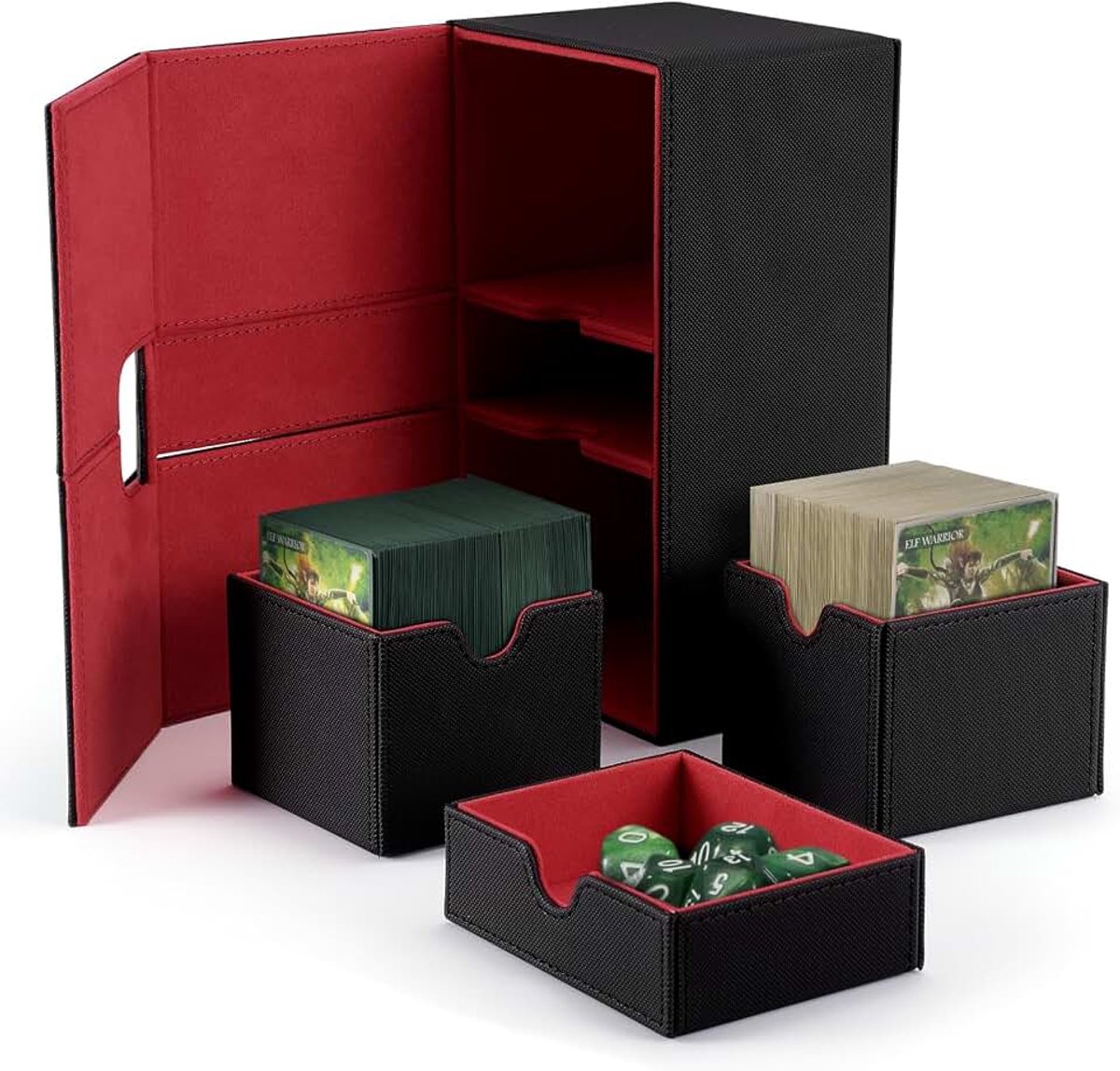 Magnetische deck box voor 200+ kaarten, PU-leer, flip card-box, compatibel met MTG TCG CCG-kaarten, 3 vakken verzamelkaarten, kaartenbox, kaartenhouder, inclusief 2 premium kaartscheiders