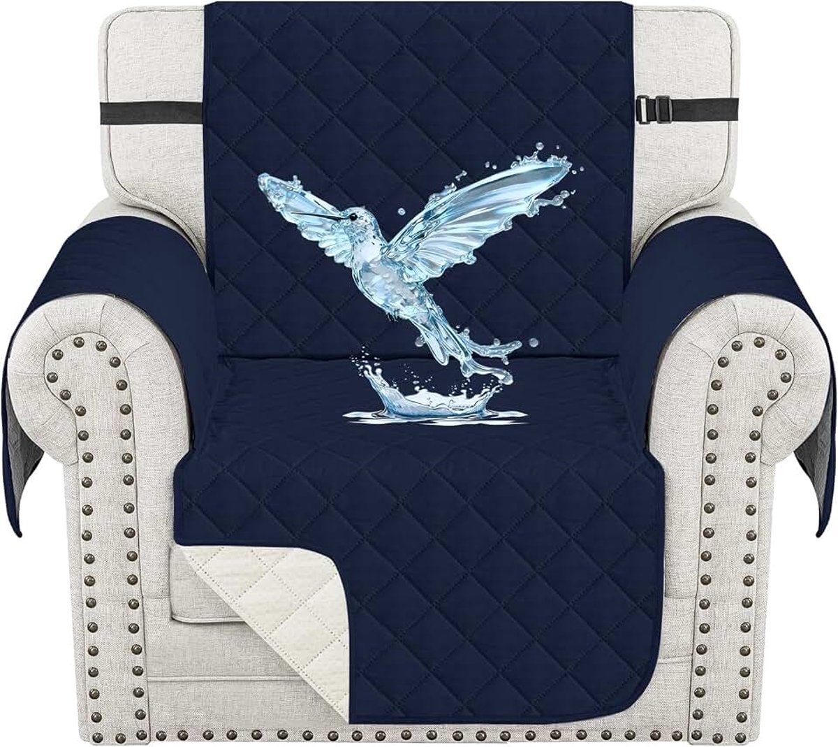 Bankhoes 1 Zit Met Armleuning, Anti-Slip Universele Sofahoes Krasbestendig Voor Huisdieren, Wasbaar Jacquard Meubelhoes Voor Woonkamer, Donkerblauw