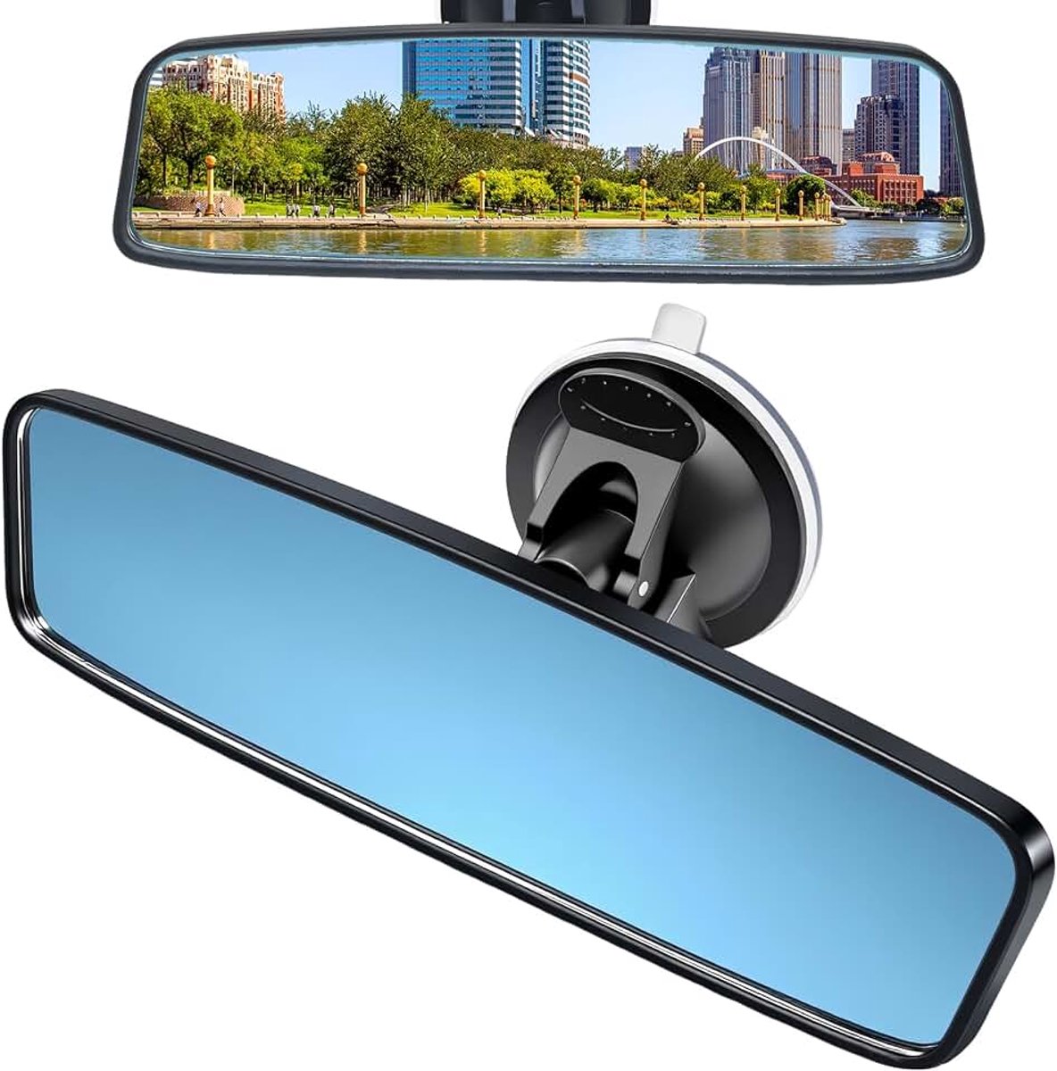 Achteruitkijkspiegel, niet-verblindende achteruitkijkspiegel, blauw glas, universeel panorama en groothoek achteruitkijkspiegel, geschikt voor auto's, SUV's, bestelwagens en boten
