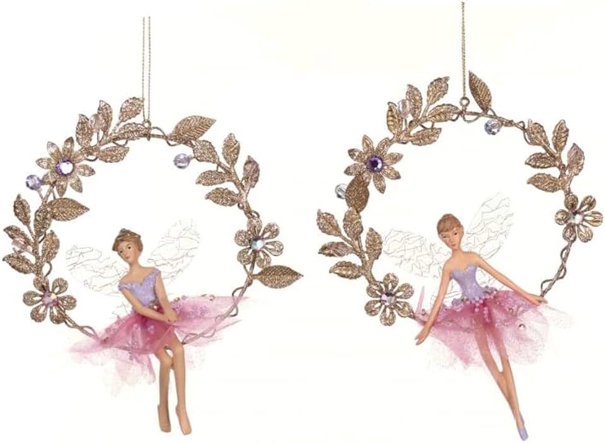 Kersthanger ballerina op krans roze-goud D 18 cm Let op: prijs per stuk