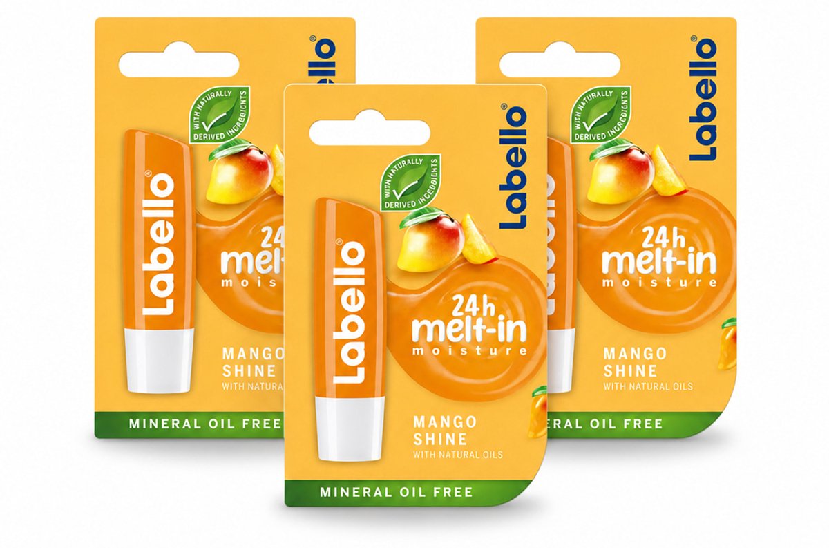 3 x Labello – Lippenbalsem -- Mango Shine – 4,8 g - Voordeelverpakking - 3 stuks