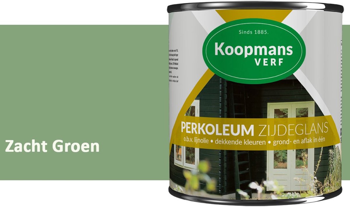 Koopmans Perkoleum Zijdeglans Dekkend – Houtverf Buiten – Dekkende Beits voor Schutting & Gevel – Elastisch & Weerbestendig – 750 ml – Zacht Groen
