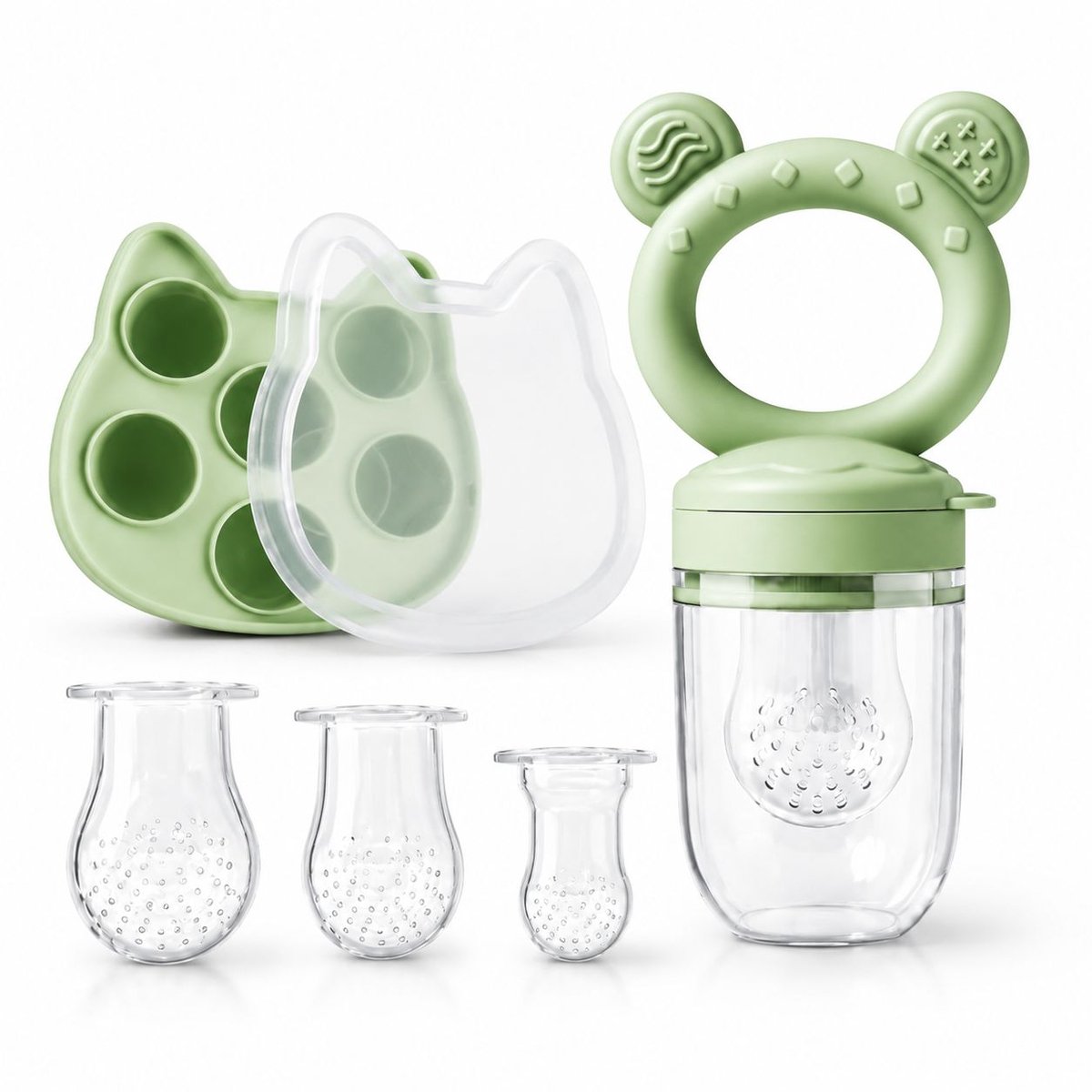 VHV - 2 stuks Baby Fruitspeen - Ijsblokjesvorm met deksel - Baby Speen met Bijtring - Babyvoeding bewaarbakjes - Vriezer bakjes - 100% Siliconen - 3 Speenmaten S/M/L - BPA-vrij - 5+ maanden