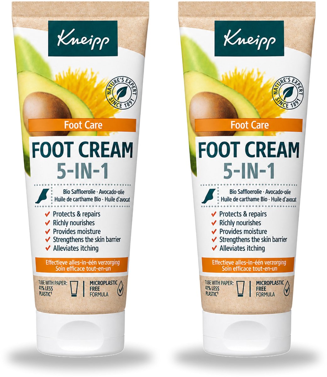2 x Kneipp - Voetcrème 5‑in‑1 - Verlicht jeuk, hydrateert & herstelt - 75 ml - Bulkverpakking - 2 stuks