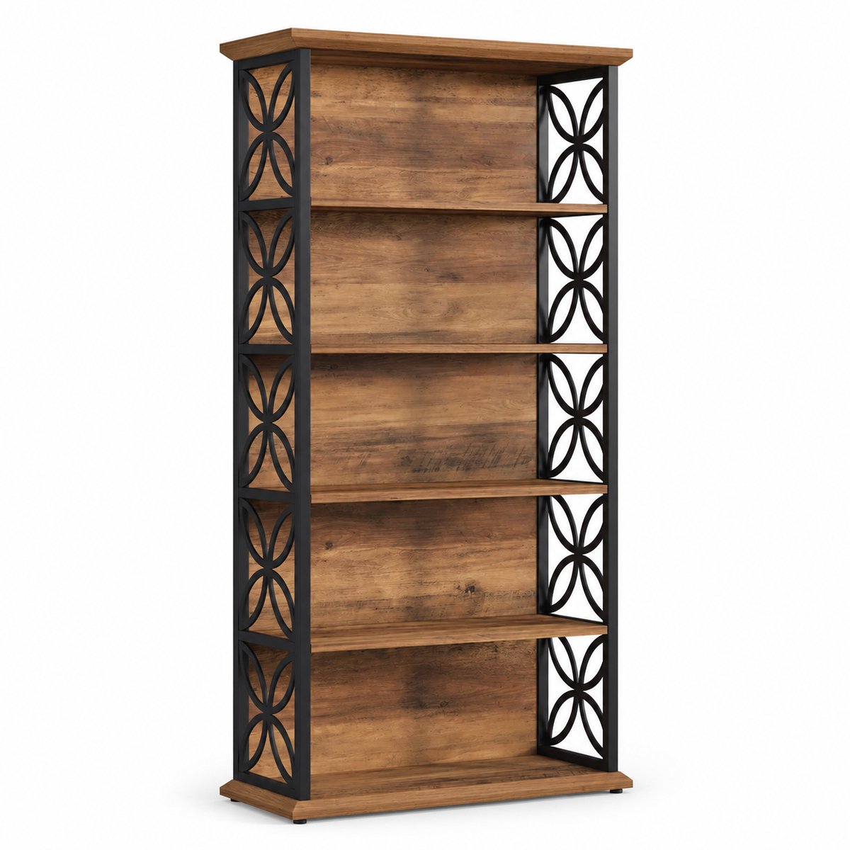 DMG Supply Boekenkast Industrieel 6 Niveaus – 80 x 32 x 180 cm – Bruin en Zwart – MDF en Metaal