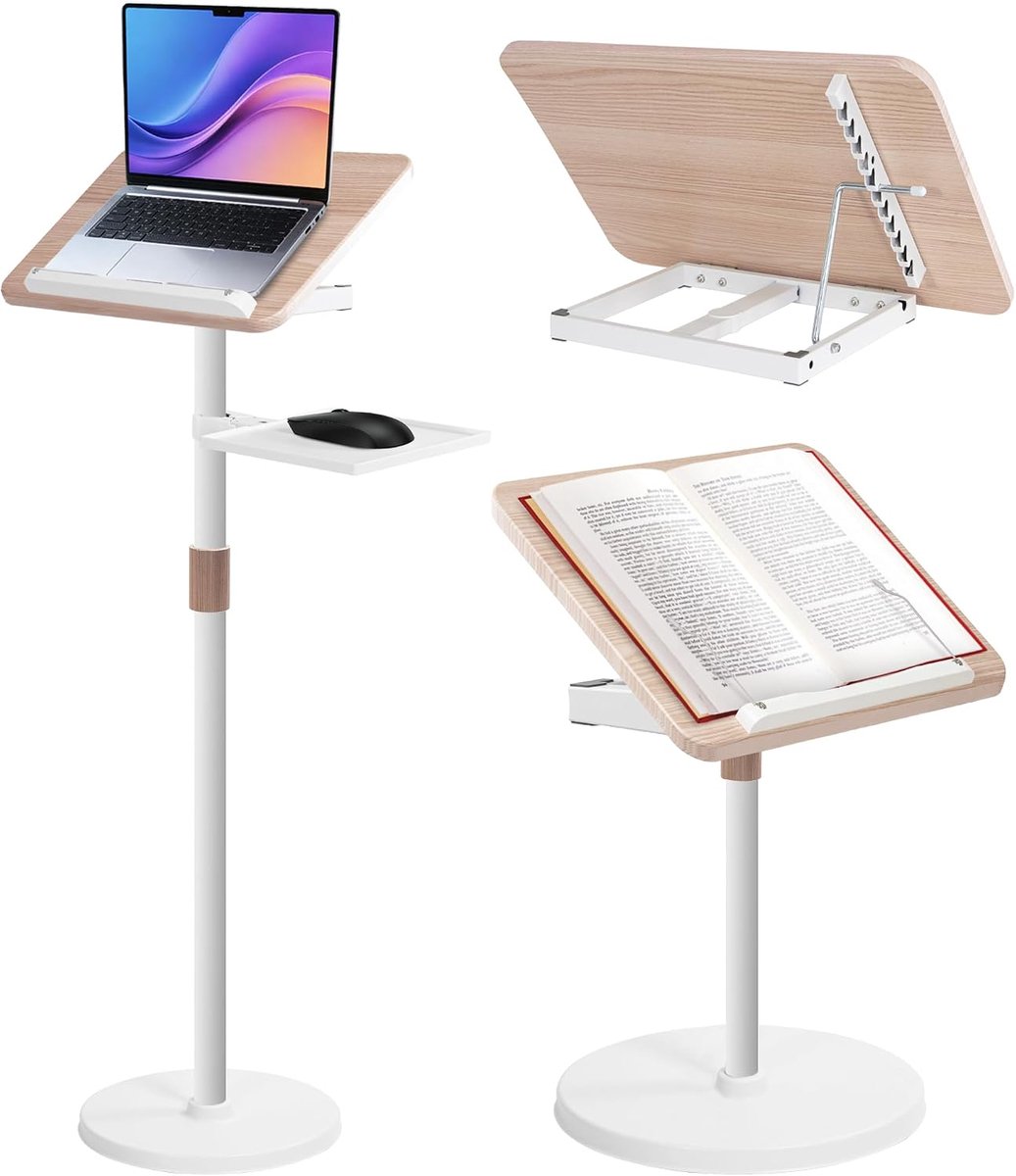 2-in-1 vloerboekenstandaard met verwijderbare lade en paginaclips