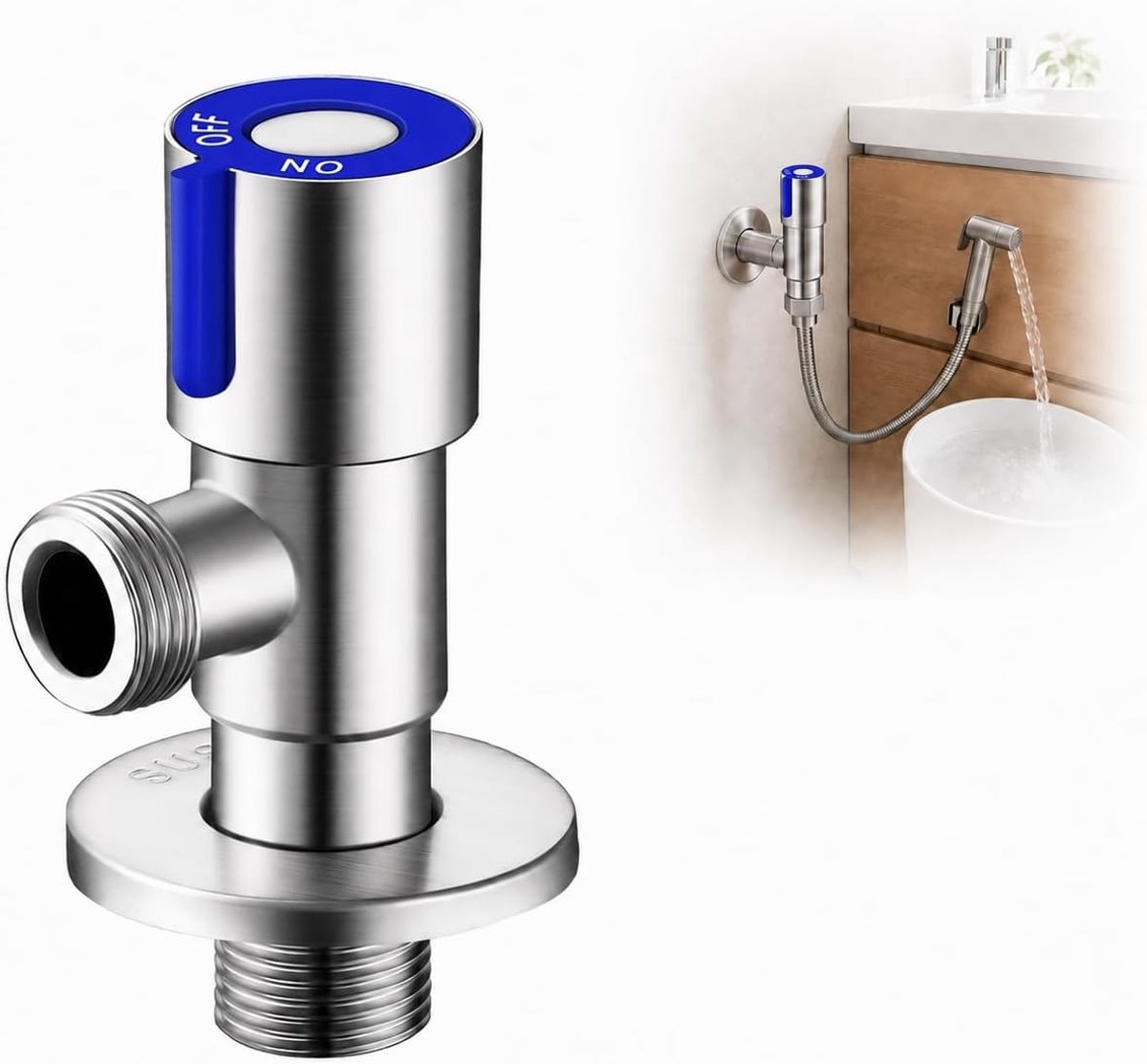 Hoekafsluiter van RVS voor Badkamer en Keuken, Warm en Koud Water, G1/2 Inch, Ideaal voor Wastafel en Toilet