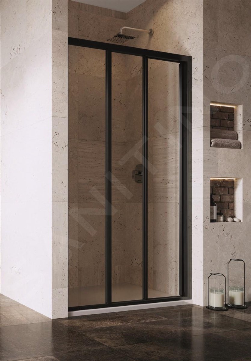 Driedelige douchedeur ASDP3-130, 1270-1310 mm, zwart/helder glas