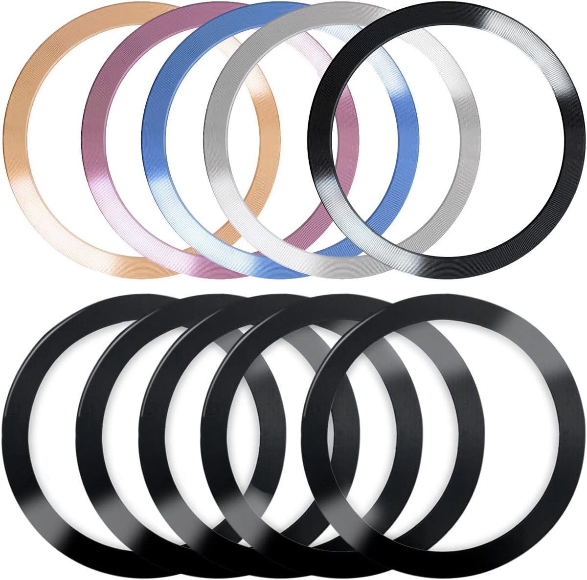 10 stuks metalen ring voor magnetische draadloze oplader, 2 stijlen, universele ultradunne CD streep ronde ring sticker conversiekit compatibel met MagSafe Mini Max Galaxy autolader op de meeste
