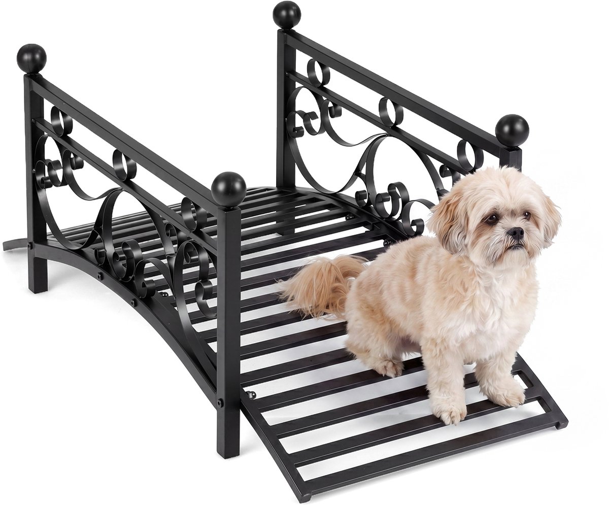 COSTWAY Metalen brug, 101,5 cm, vijverbrug tot 150 kg belastbaar, tuinbrug met decoratieve leuningen, metalen brug in antieke look, stabiel en weerbestendig, sierbrug voor tuin, beek, vijver, zwart