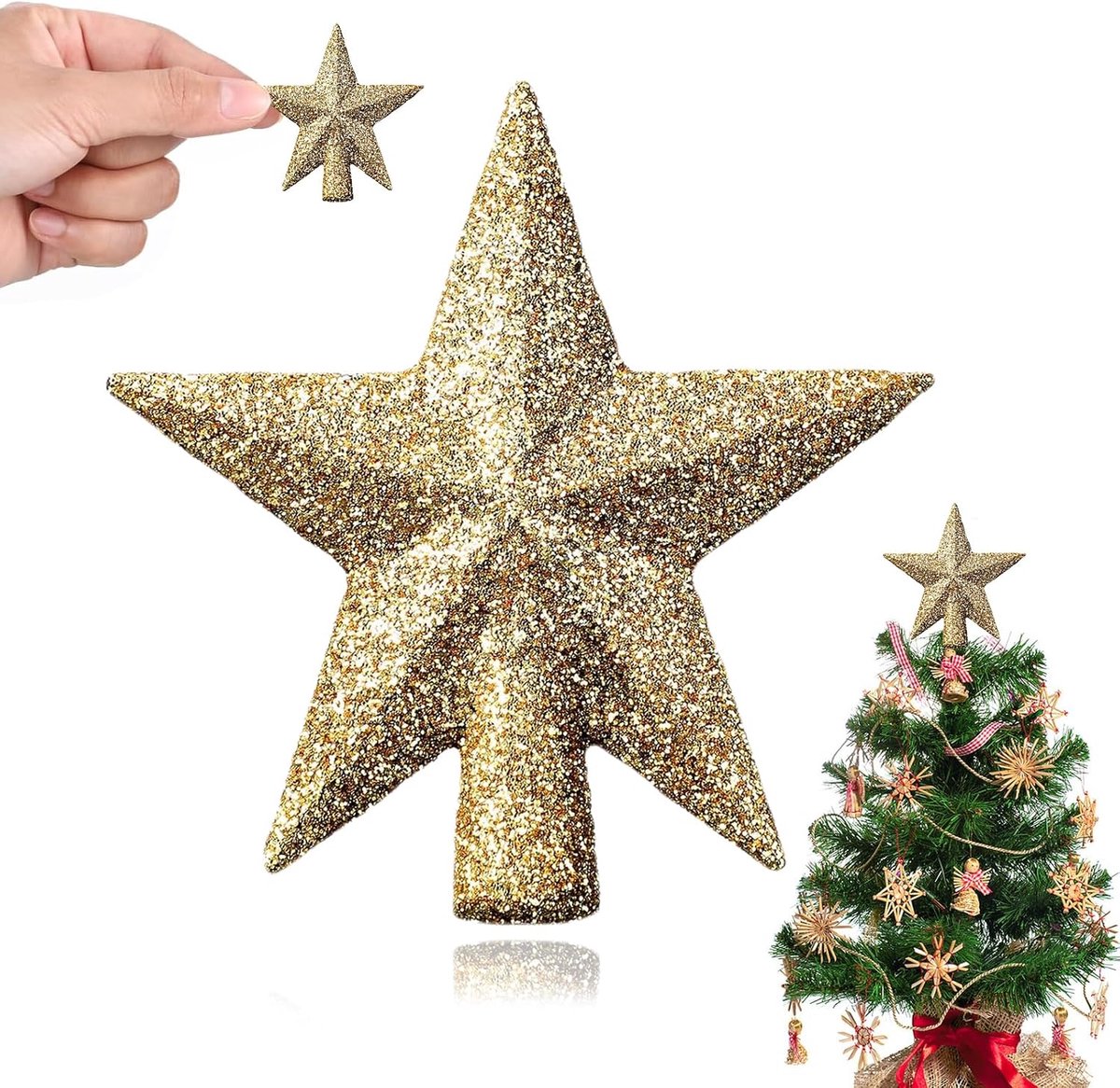 Boompiek ster kerstboom ster 6 cm kerstboomversiering, kerstboompiek glitter, kerstboomversiering kunststof