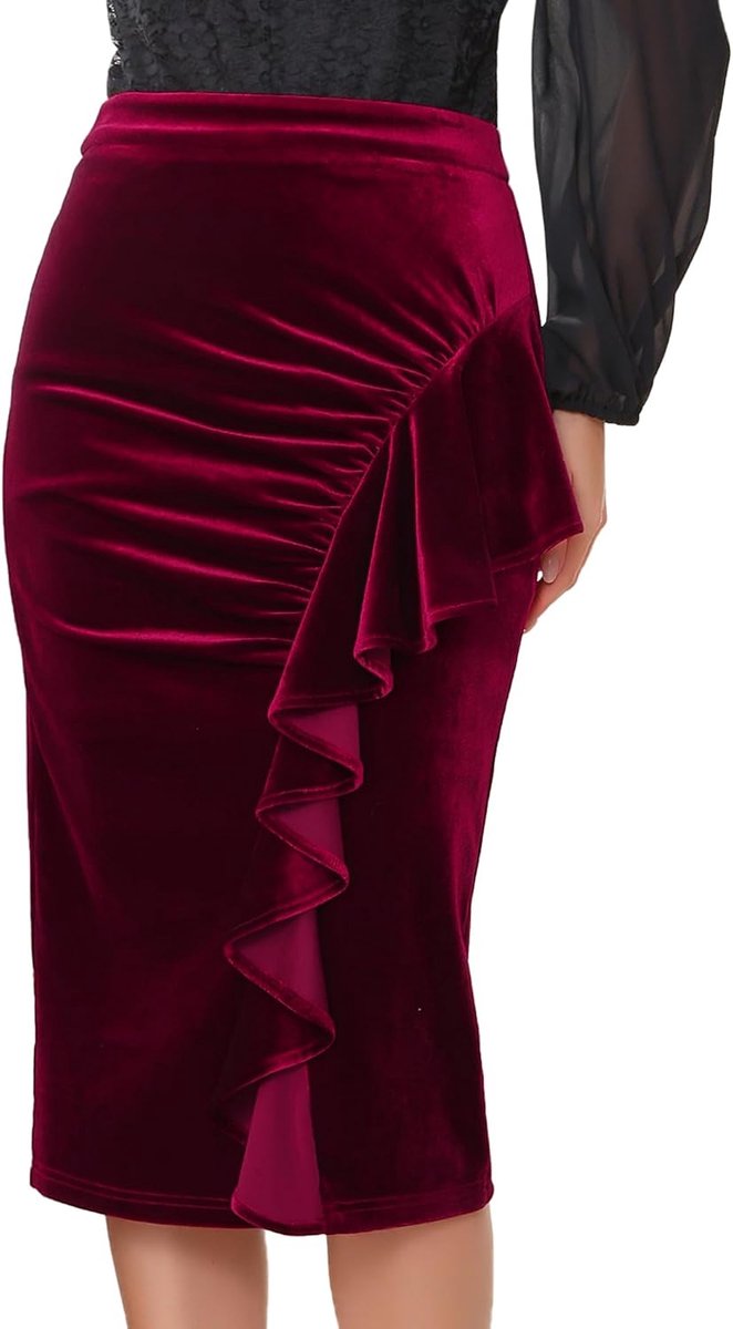 Rok voor dames, ruches, hoge taille, nauwsluitend, voor cocktails, rokken, midi-rokken