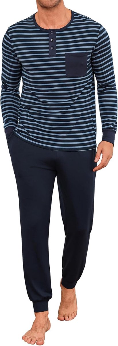 Pyjamaset voor heren, ronde hals, lange mouwen, grote