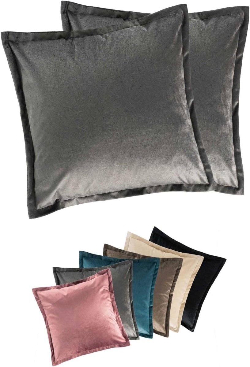 Kussen - serie Flora in luxe fluwelen look - set van 2 kussenslopen kussensloop 40x40 zilver