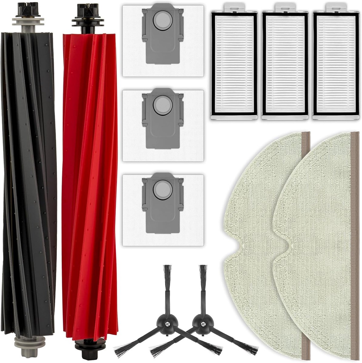 (12 Stuks) Q5 Pro Vervangende Onderdelen Compatibel Met Roborock Q5 Pro/ Q5 Pro+/ Q8 Max/Q8 Max+ Robotstofzuiger, Accessoireset, 2 Rolborstels, 2 Zijborstels, 3 HEPA-Filters, 3 Stofzakken, 2 Dweilpads