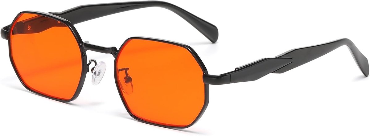 Zeshoekige zonnebril voor heren en dames, vintage, vierkant, rechthoekig, metalen frame, punk-stijl