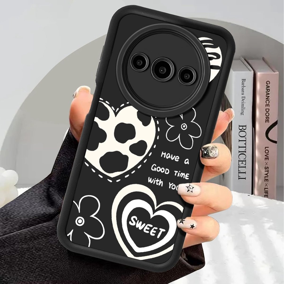 Hoesje voor Xiaomi Redmi A3 4G / Poco C61 4G Telefoonhoesje,Schattige Hart Bloemen Motief Vrouwen Meisjes Slank Zacht TPU Silicone Schokbestendig Beschermhoes-Zwart