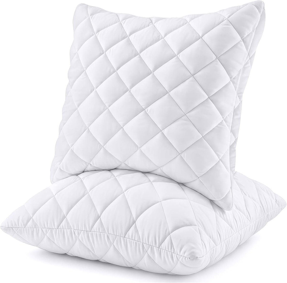 Gewatteerde bedkussens, set van 2, wit, 80x80 cm, zacht en ondersteunend voor zij-, rug- en buikslapers