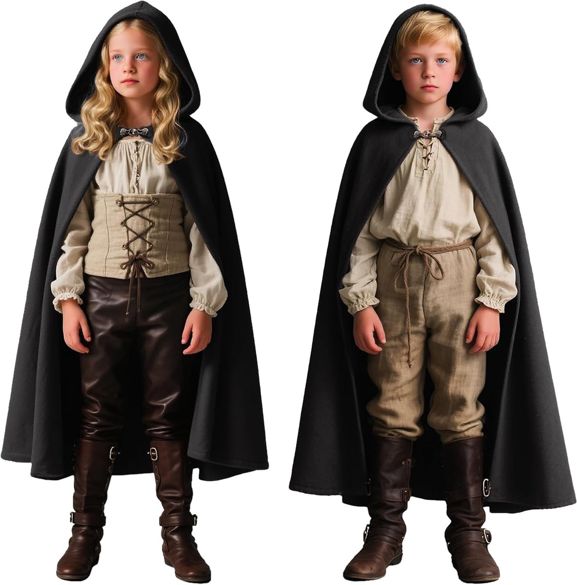 Cape met capuchon voor heren, renaissance-jas met capuchon, heksenjas, Halloween-kostuum, mantel met capuchon