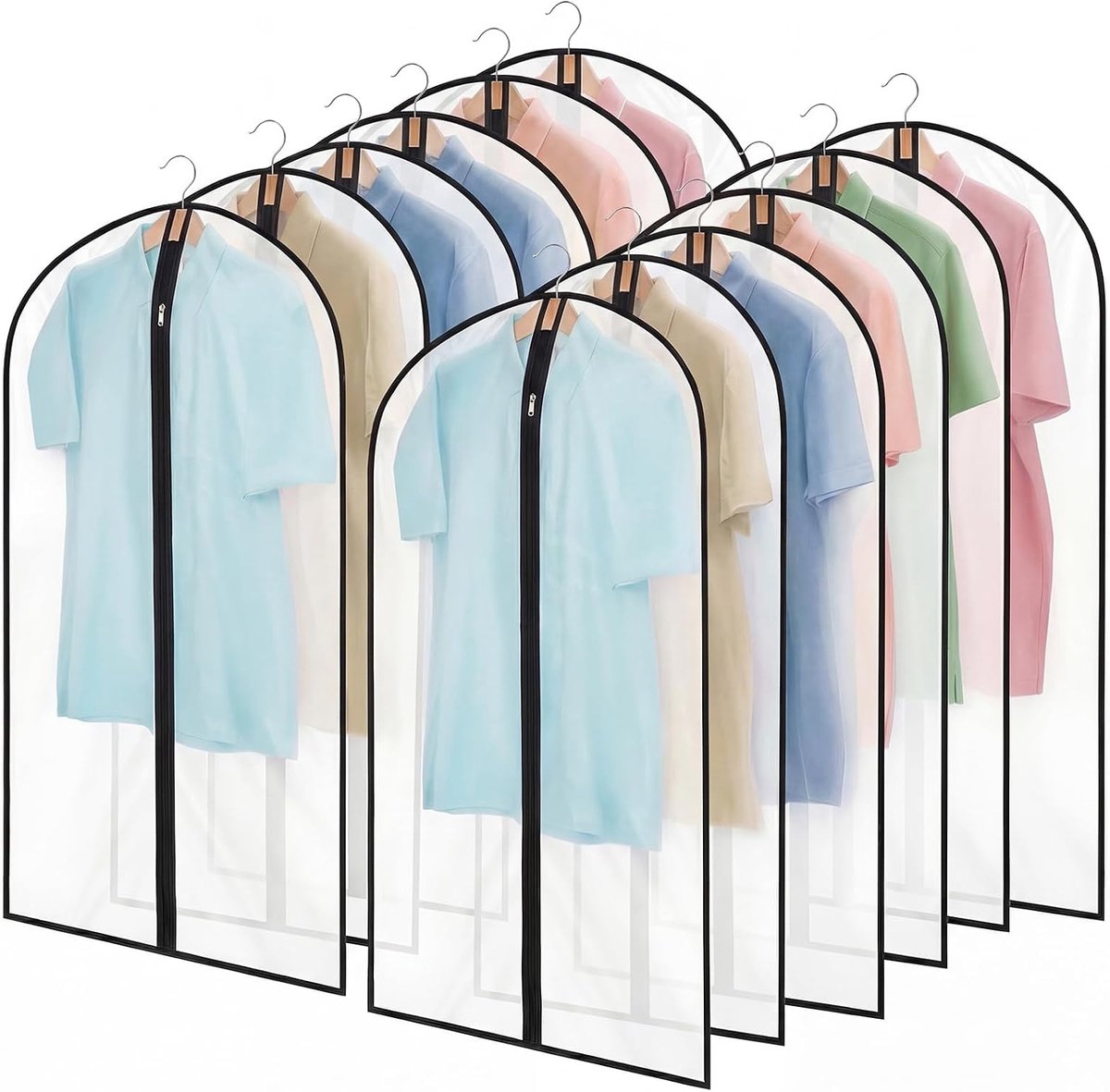 12 stuks kledingzakken 60 x 100 cm, PEVA doorschijnende kledinghoezen, pak opbergzakken, kledingorganizertassen gebruikt om shirts, winterjassen, jassen te beschermen