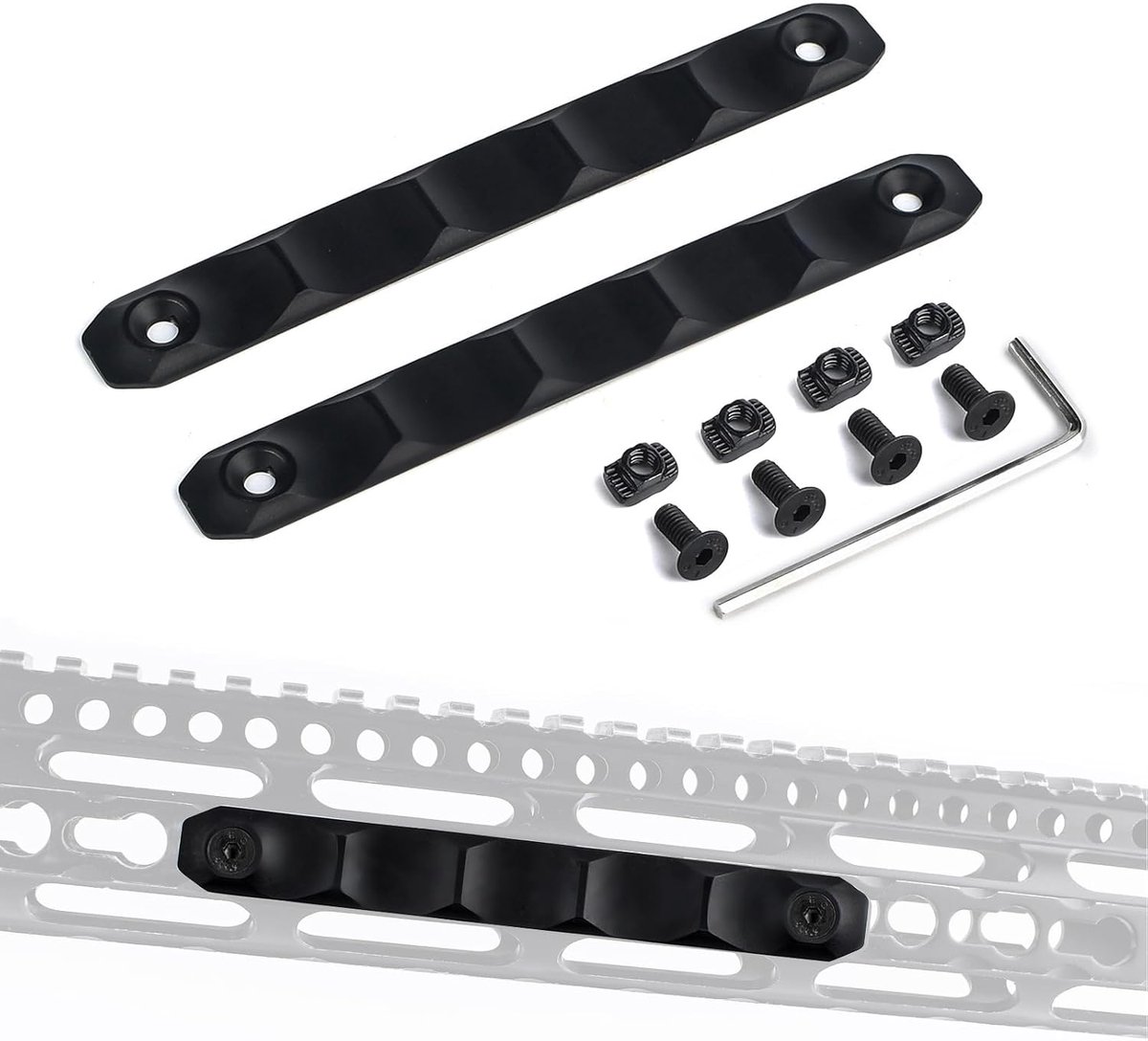 2-stuks Mlok Keymod Rail Handbescherming，CNC-DU Handguard Rail Beschermers, Lange Mlok Rail Cover Keymod-railcover,Tactische Rail Cover Toebehoren voor Mlok/Keymod-railsysteem (Aluminium)