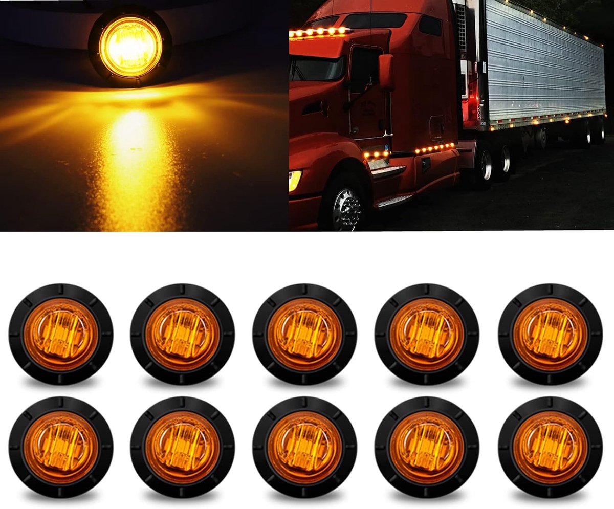 3/4 inch, rond, zijmarkeringslichten voor aanhangers, universele indicatoren 12 V, 24 V, voor vrachtwagens, vrachtwagens, boten, pick-up, caravan, camper (barnsteen, 10 stuks)