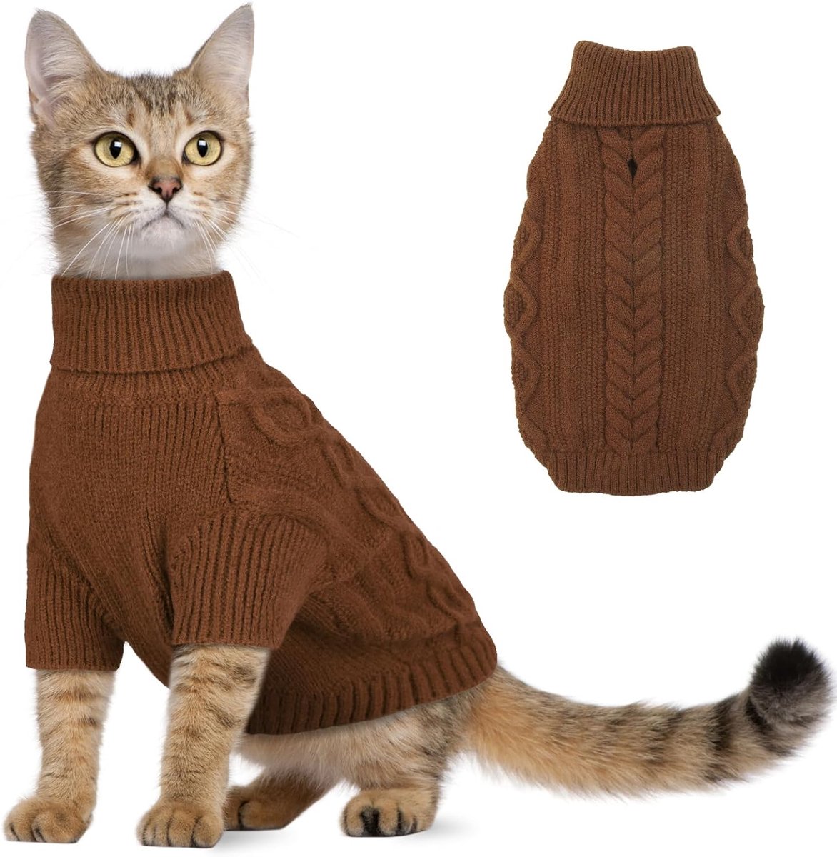 Truien Klein, Gebreide Truien voor Kleine Honden en Katten, Warme Huisdierkleding voor Winter Buiten, Zachte Trui Dikke Jas voor Mini Teckel, Toy Poodle, Bruin S