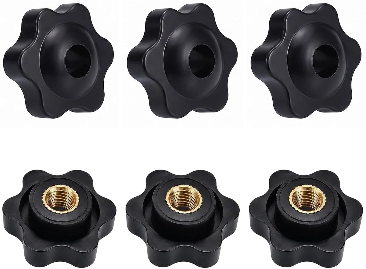 6 stuks klemknop M8 x 32, klemmoer M6 ster voor sterschroeven, vlindermoeren voor machines en apparatuur, meubels, gereedschapsmachines, fitnessapparaten