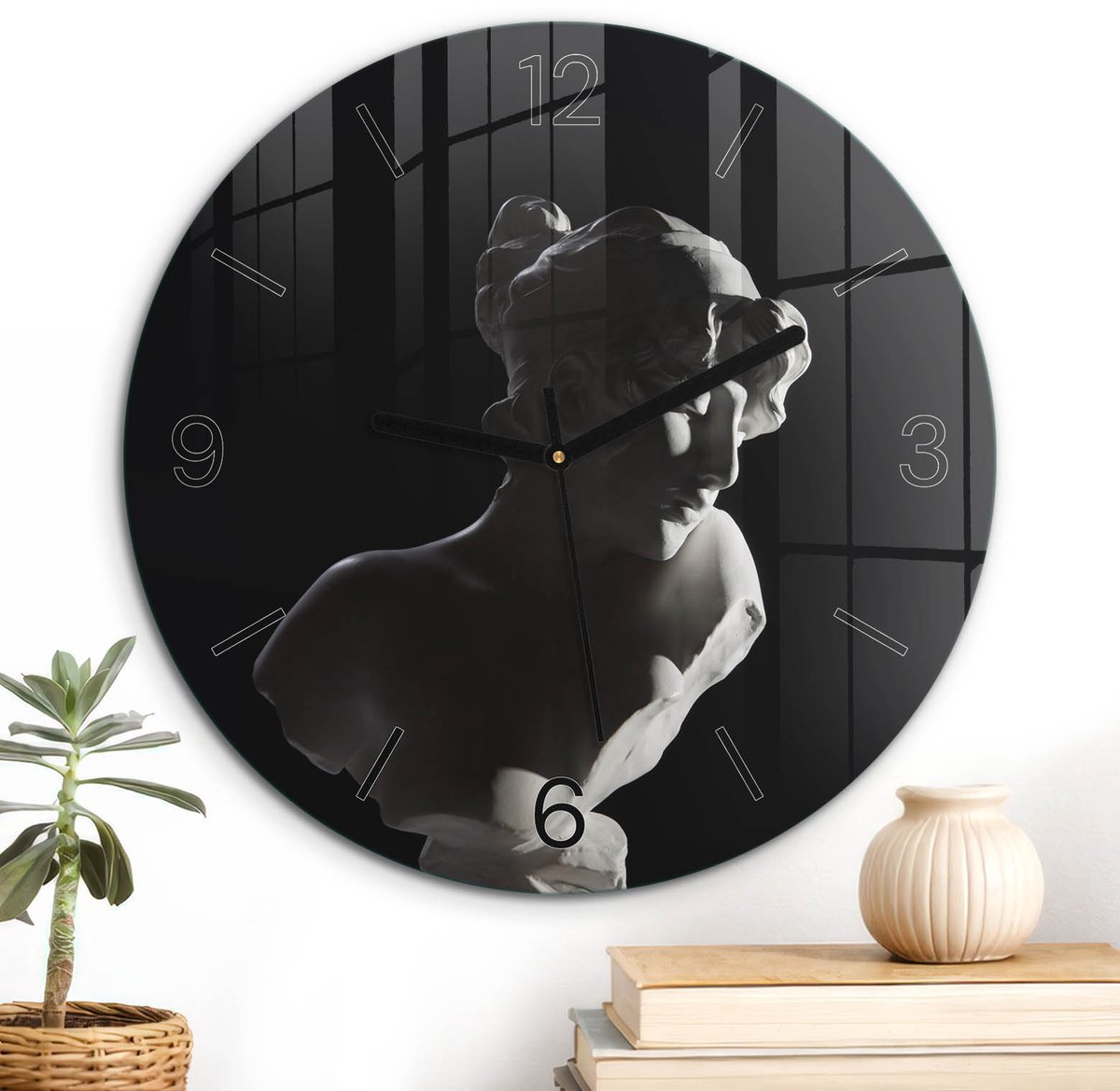 ArtPrintCave Zwart Glazen Klok - Wandklok 30 cm - Muurklok Rond - Klassieke Elegantie Wandklok Keuken - Abstractie Unieke Klok - Zwarte Klokwijzers
