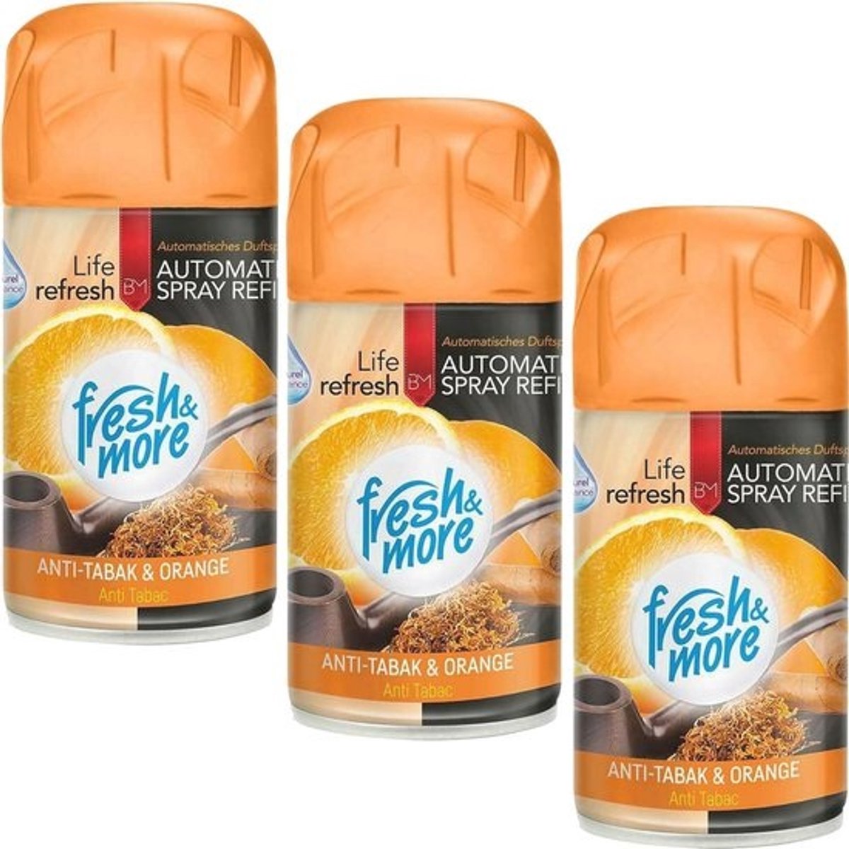 3x Navulling Luchtverfrissers Anti-Tabak & Oranje 250 ml - Frisse Geur voor Elke Ruimte