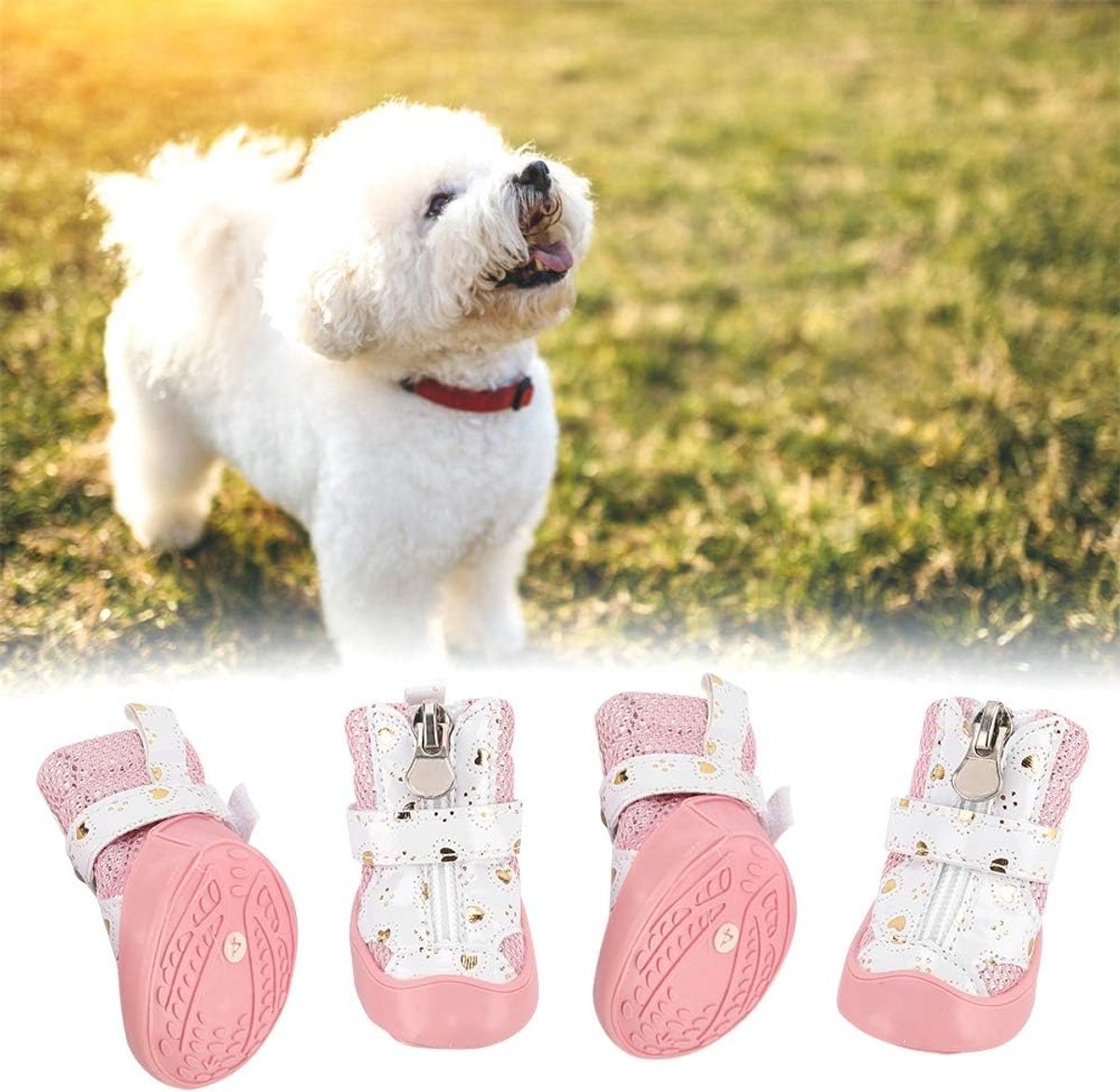 Schoenen, 4 stuks roze puppy ademende antislip mesh wandelschoenen pootbeschermer voor kleine honden katten (2#)