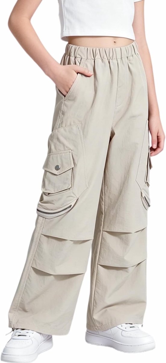 Parachute Baggy Cargo Broek voor Meisjes, Y2K Vintage Joggingbroek met Verstelbare Elastische Taille voor Kinderen