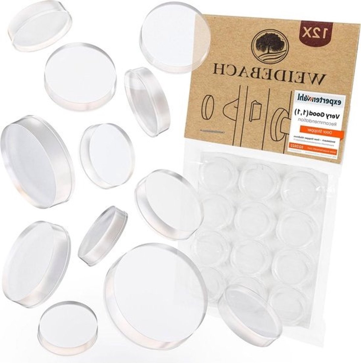 12 x discrete deurbuffers transparant zelfklevende deurstopper 20 x 5 mm - elastische buffers badkamer glasoppervlakken - rubberen stoppers