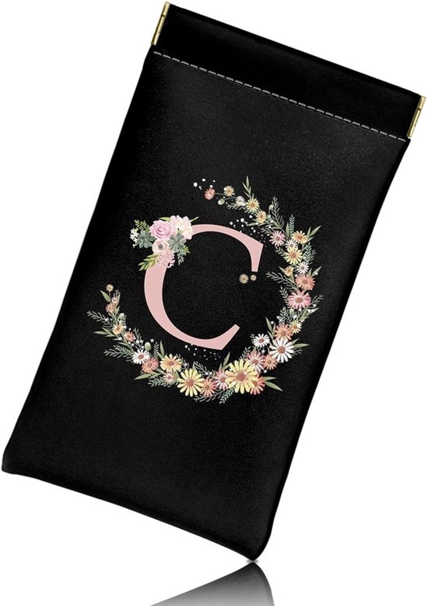 Bril Lenzenvloeistof Zonnebril Case Pouch Eerste Letter Zacht PU Leer Leuke Esthetische Met Reinigingsdoek Vrouwen - ShopVlot