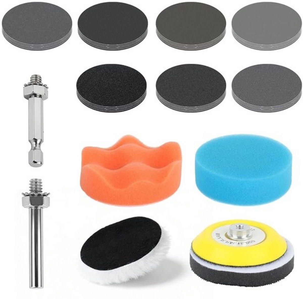Draadloze schroevendraaier-polijstset met 76mm kop - 60-3000 grit - schuurpads en nat schuurpapier