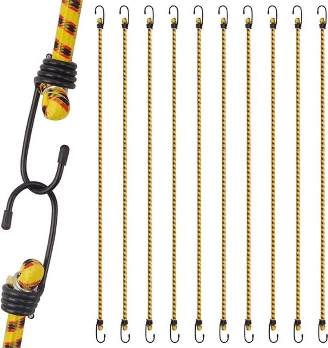 Set van 10 elastische touwen met haken - 100 cm - voor zeilen, fietsendragers en tuinwerk
