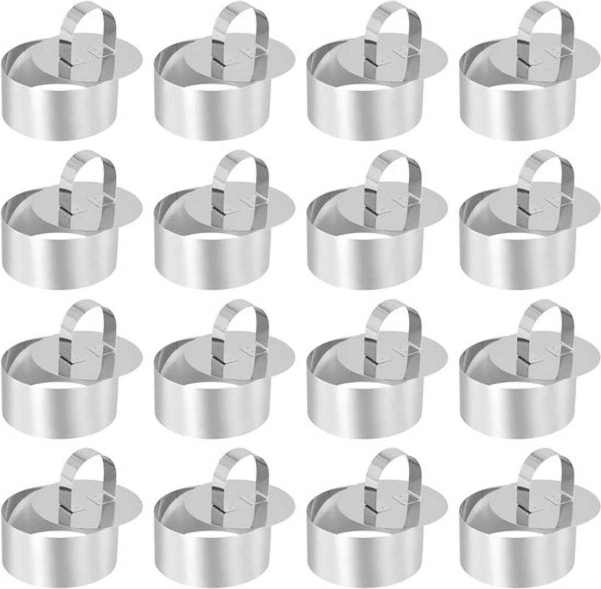 15-delige RVS kookringen set - rond - 8 cm diameter - 3,8 cm hoog
